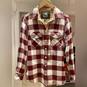 Roots Burgundy and White Plaid Button Down Shirt